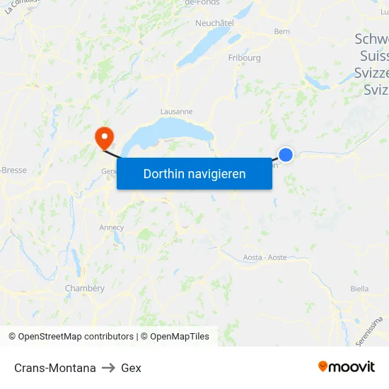 Crans-Montana to Gex map
