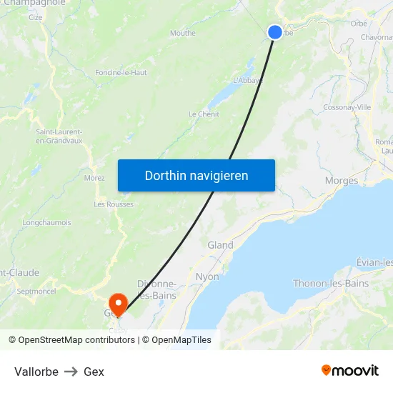 Vallorbe to Gex map