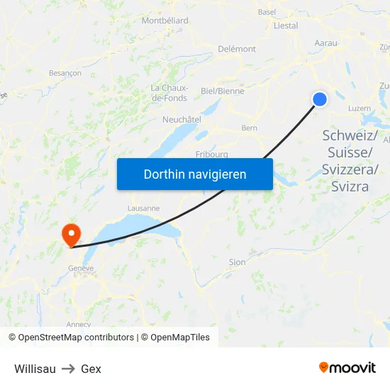 Willisau to Gex map
