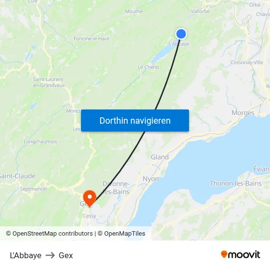 L'Abbaye to Gex map