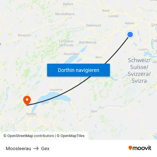 Moosleerau to Gex map