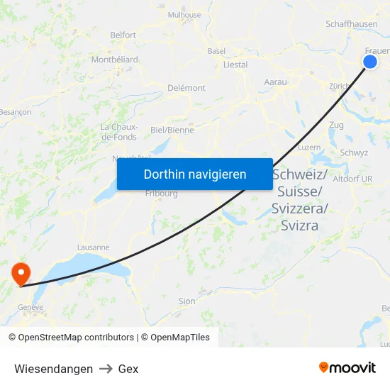 Wiesendangen to Gex map