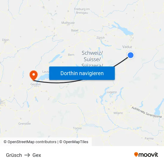 Grüsch to Gex map