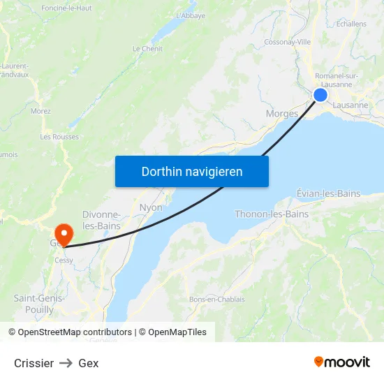 Crissier to Gex map
