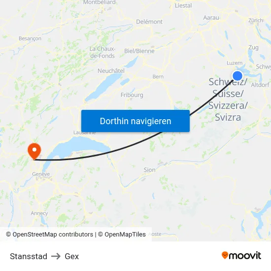 Stansstad to Gex map
