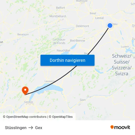 Stüsslingen to Gex map
