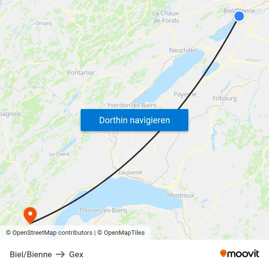 Biel/Bienne to Gex map