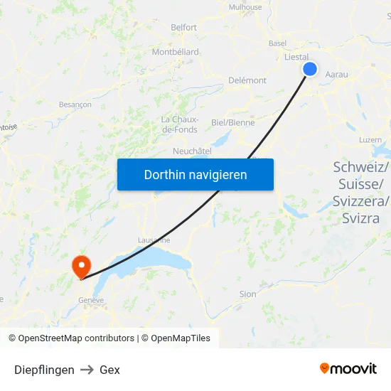 Diepflingen to Gex map