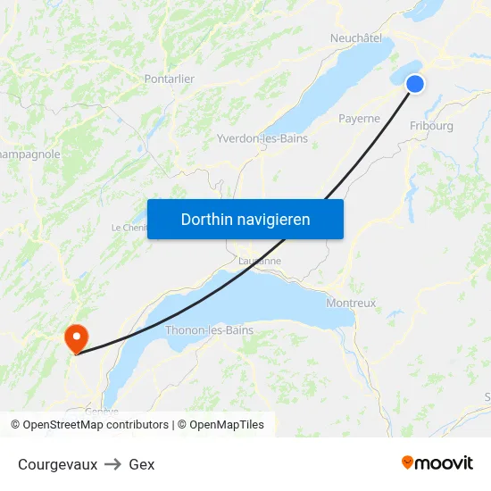 Courgevaux to Gex map