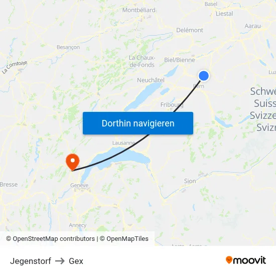 Jegenstorf to Gex map