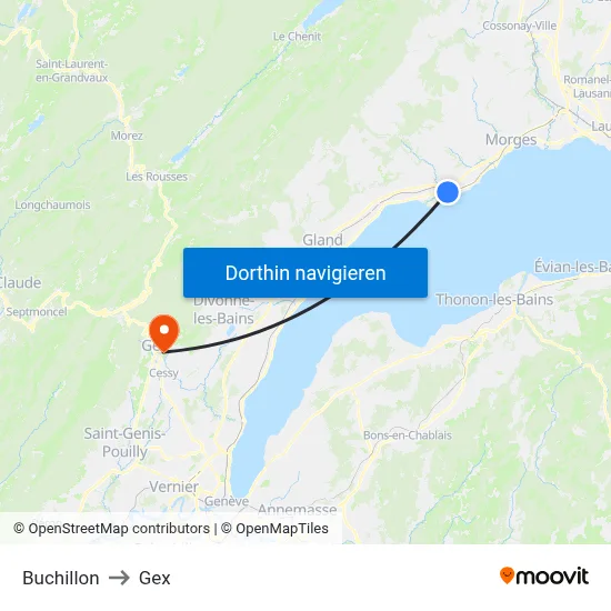 Buchillon to Gex map
