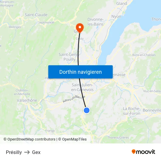 Présilly to Gex map