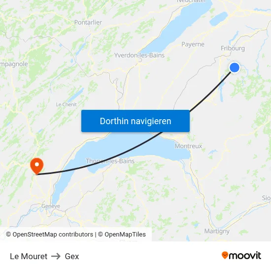 Le Mouret to Gex map