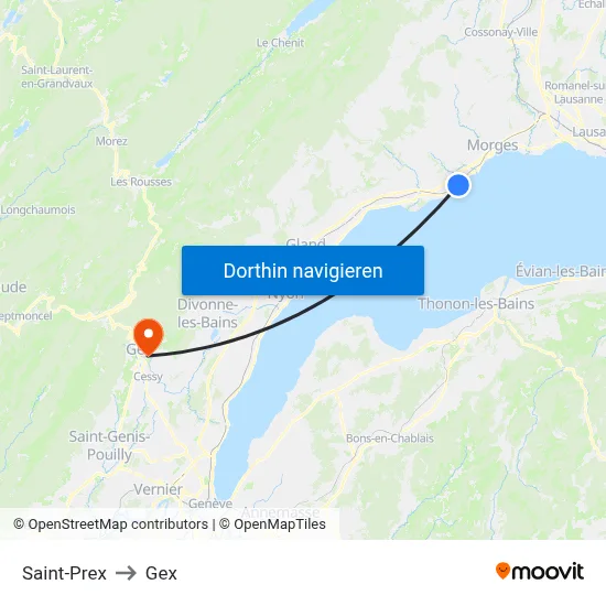 Saint-Prex to Gex map