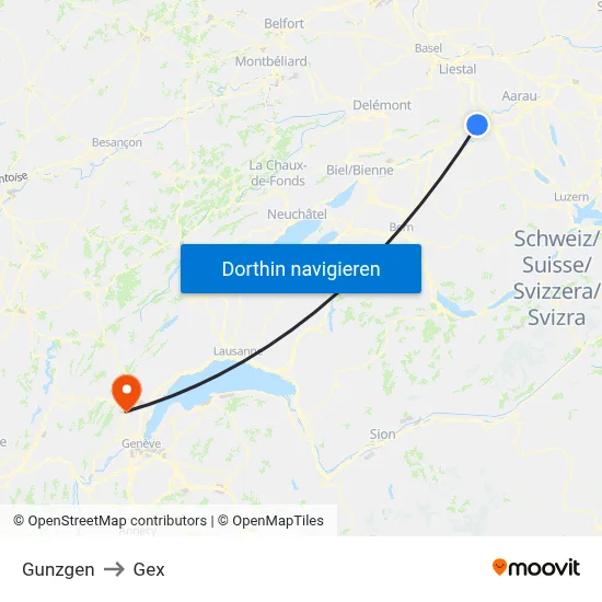 Gunzgen to Gex map