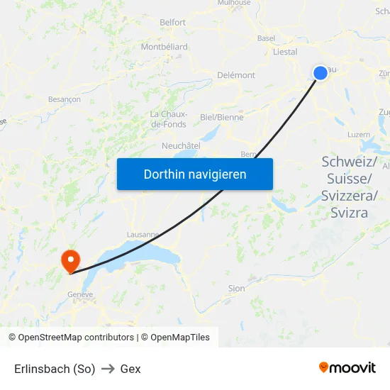 Erlinsbach (So) to Gex map