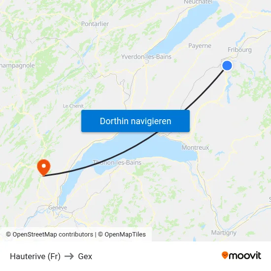 Hauterive (Fr) to Gex map