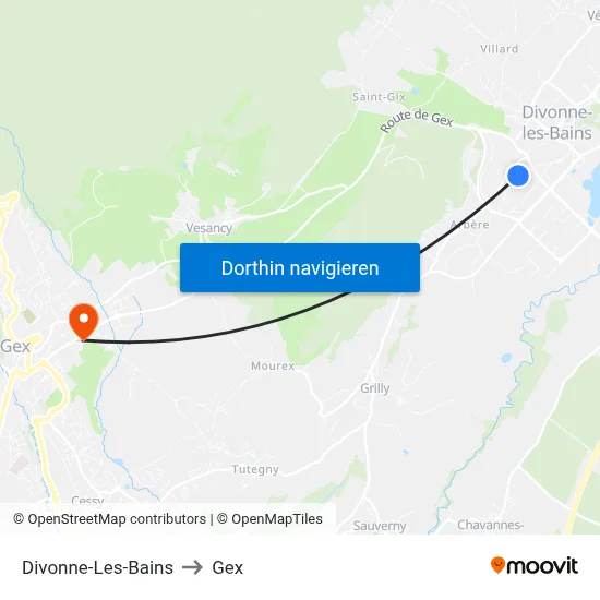 Divonne-Les-Bains to Gex map