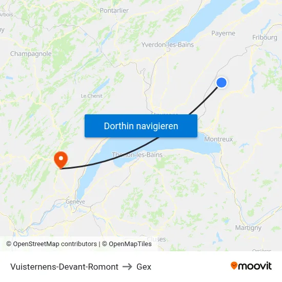 Vuisternens-Devant-Romont to Gex map