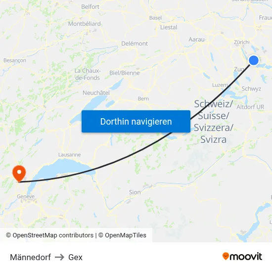 Männedorf to Gex map