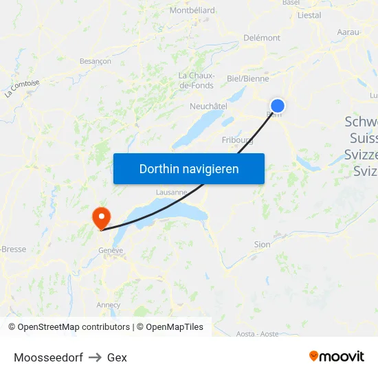 Moosseedorf to Gex map