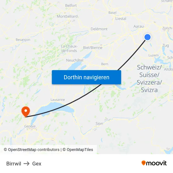 Birrwil to Gex map
