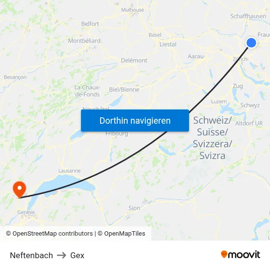 Neftenbach to Gex map