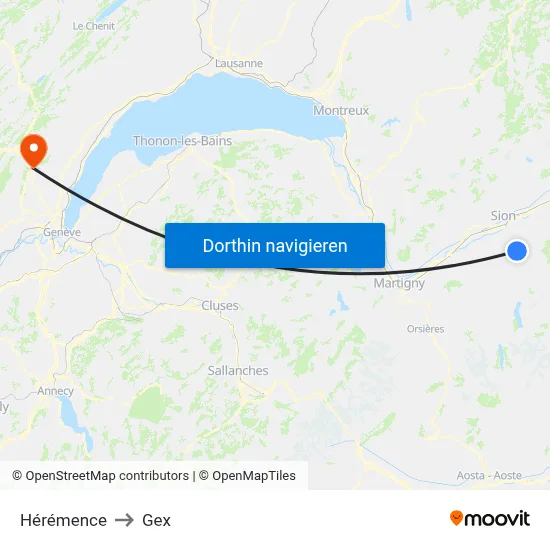 Hérémence to Gex map