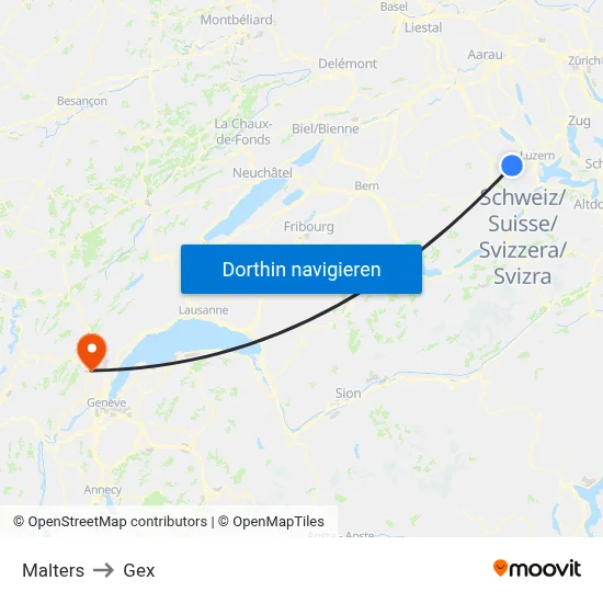 Malters to Gex map