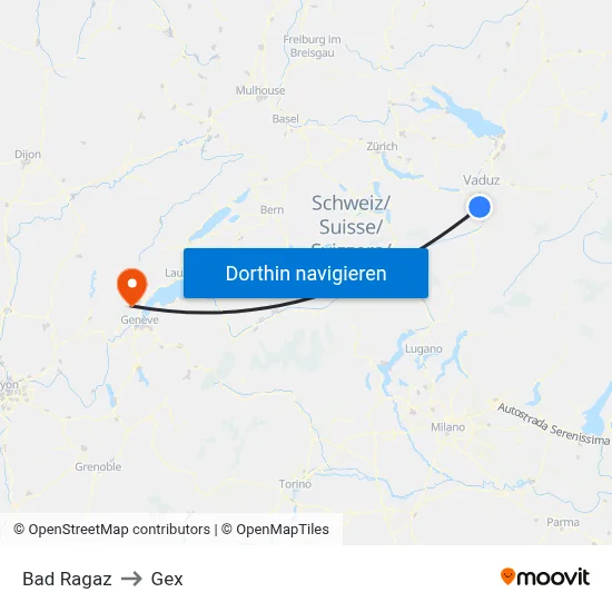 Bad Ragaz to Gex map