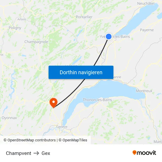 Champvent to Gex map