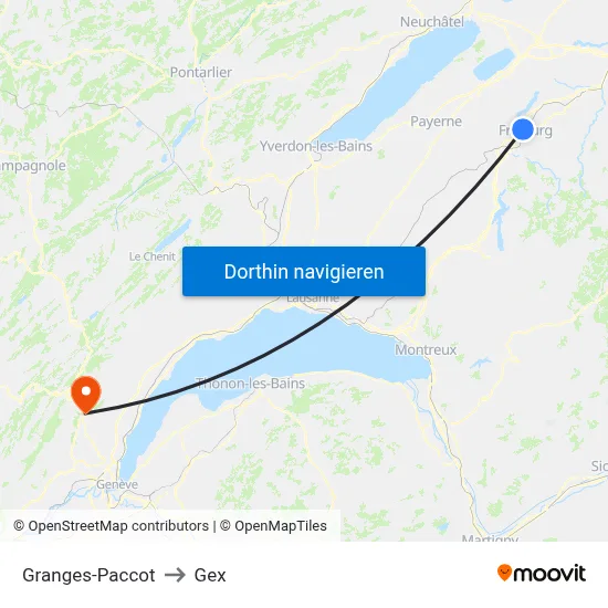Granges-Paccot to Gex map