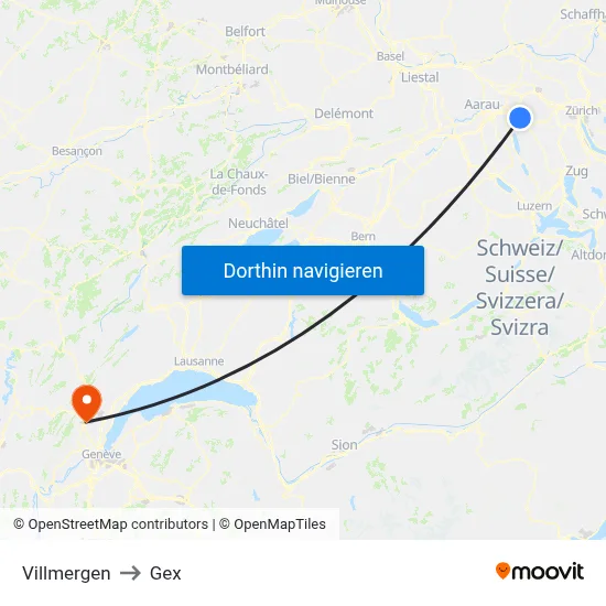 Villmergen to Gex map