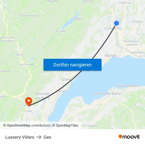Lussery-Villars to Gex map