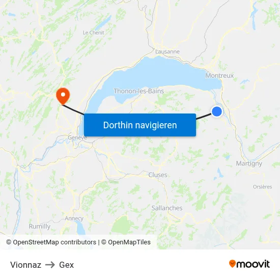 Vionnaz to Gex map