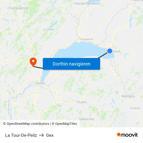 La Tour-De-Peilz to Gex map