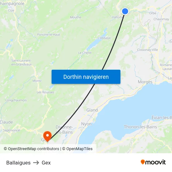 Ballaigues to Gex map