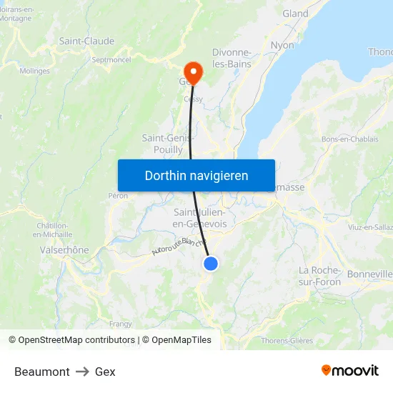 Beaumont to Gex map