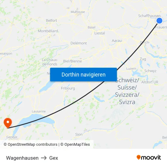 Wagenhausen to Gex map