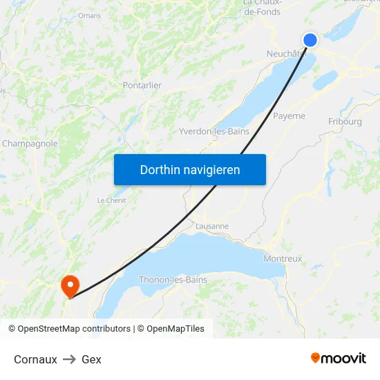 Cornaux to Gex map