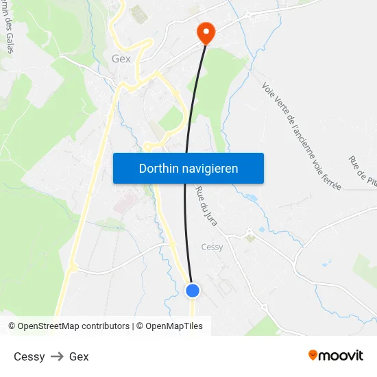 Cessy to Gex map