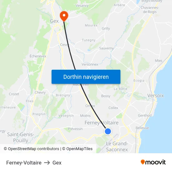 Ferney-Voltaire to Gex map