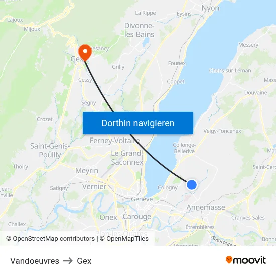 Vandoeuvres to Gex map