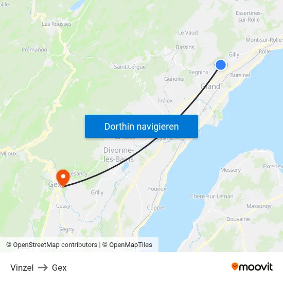 Vinzel to Gex map