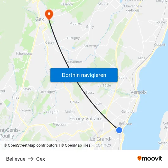 Bellevue to Gex map