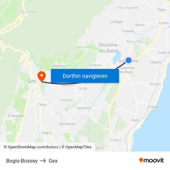 Bogis-Bossey to Gex map