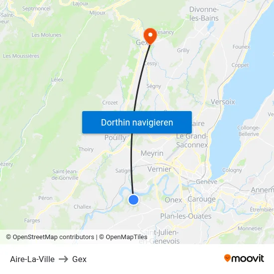 Aire-La-Ville to Gex map