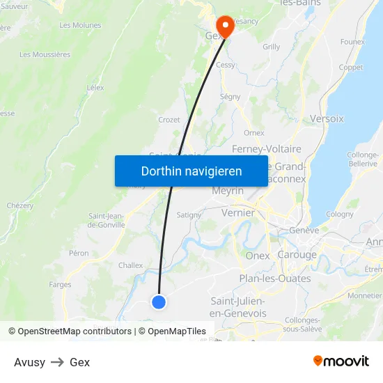 Avusy to Gex map