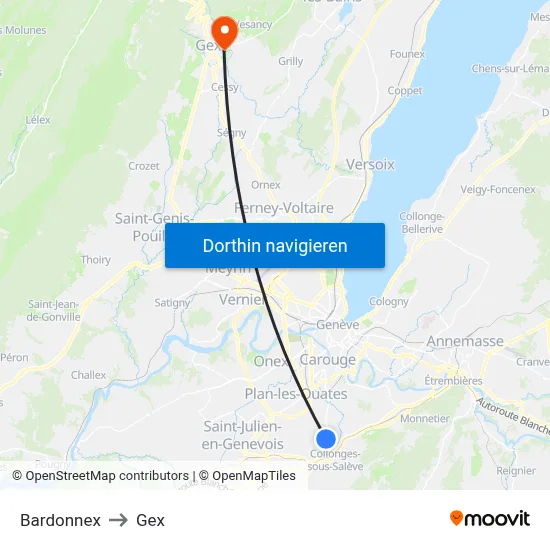 Bardonnex to Gex map