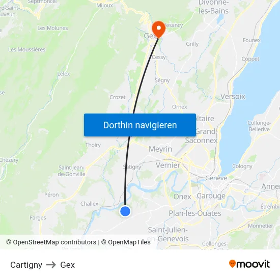 Cartigny to Gex map
